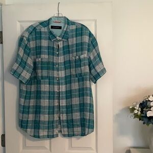 Tommy Bahama - short sleeved green and white plaid shirt